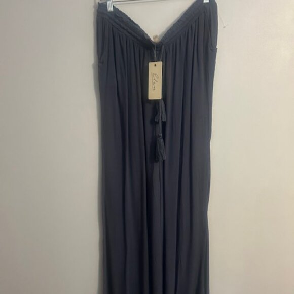 Elan Blueish Gray wide leg pom poms faux drawstring pants, size 1X - Picture 1 of 5